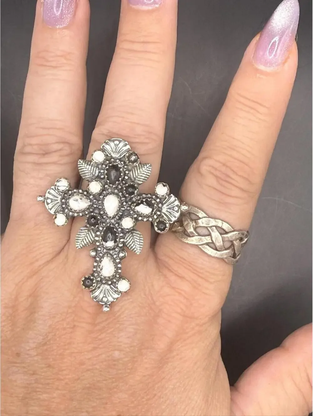 White Buffalo  Cross Ring - 825 sterling silver ring